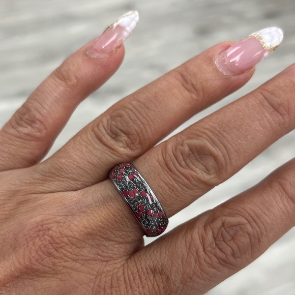 New 8mm Tungsten dome cable chain Red Beads inlay sizes 7 to 15 - Picture 6 of 10